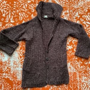 J Crew Wool Blend Brown Flecked Cardigan with Buttons and Shawl Collar, Size MP
